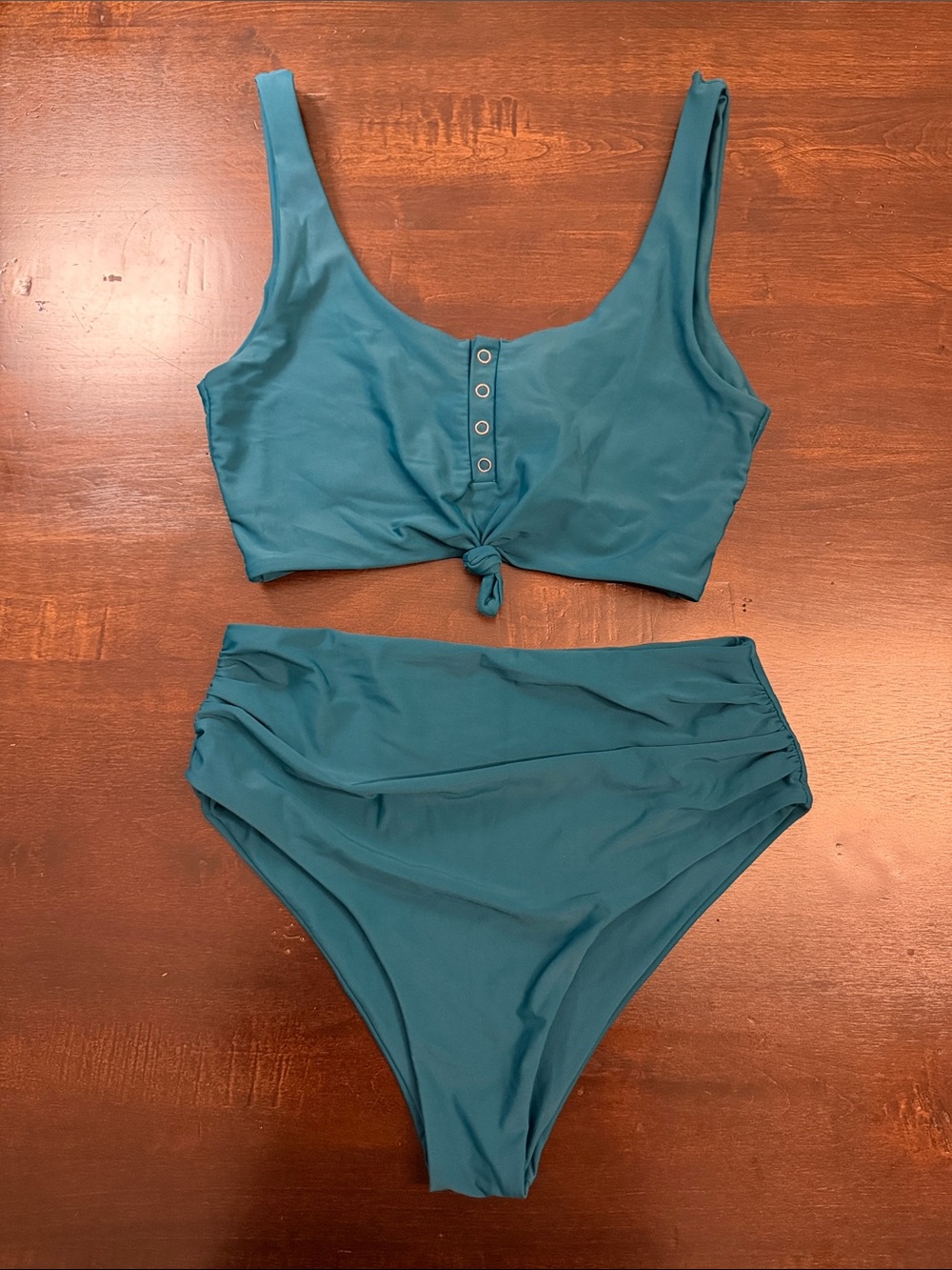 Teal High-Waist Tie Front Bikini Set